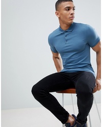 ASOS DESIGN Longline Muscle Fit Jersey Polo With Curved Hem In Blue