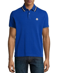 Moncler Short Sleeve Tape Tipped Polo Shirt Blue