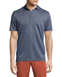 Ermenegildo Zegna Silk Blend Short Sleeve Polo Shirt Navy
