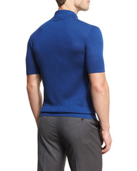 Ermenegildo Zegna Silk Cotton Perforated Polo Shirt Medium Blue