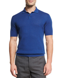Ermenegildo Zegna Silk Cotton Perforated Polo Shirt Medium Blue