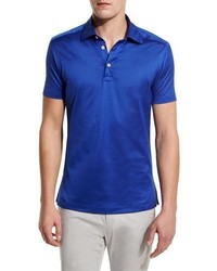Kiton Solid Sateen Polo Shirt Royal Blue