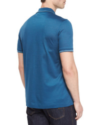 Salvatore Ferragamo Solid Zip Polo Shirt Medium Blue