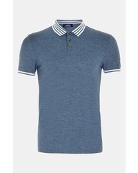 Topman Tipped Polo Blue Small