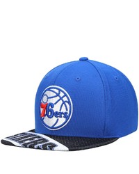 Mitchell & Ness Royalblack Philadelphia 76ers Slash Century Snapback Hat