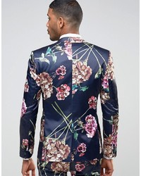 Asos Super Skinny Suit Jacket In Navy Floral Print