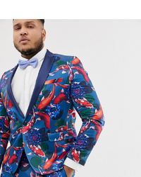 ASOS DESIGN Plus Skinny Tuxedo Suit Jacket In Fish Print