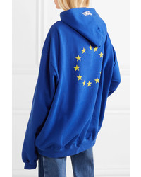 Vetements Oversized Printed Cotton Blend Jersey Hooded Top Bright Blue