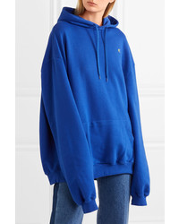 Vetements Oversized Printed Cotton Blend Jersey Hooded Top Bright Blue