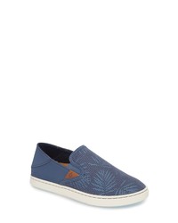 Blue Print Canvas Slip-on Sneakers