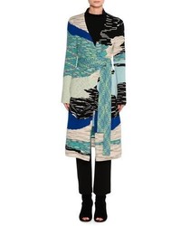 Missoni Mixed Intarsia Belted Oversize Cardigan Blue Flame