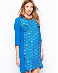 Jovonna Lattice Print Shift Dress Blue Dots