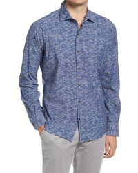 Peter Millar Fir Camo Cotton Chambray Long Sleeve Button Up Shirt
