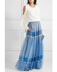 Stella McCartney Elsa Tiered Printed Silk Blend Chiffon Maxi Skirt Blue