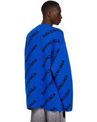 Balenciaga Blue Allover Logo Sweater