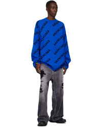 Balenciaga Blue Allover Logo Sweater