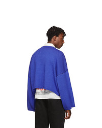 Raf Simons Blue Wool Cropped Oversized Rs Sweater