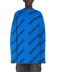 Balenciaga Intarsia Diagonal Logo Oversize Wool Blend Sweater
