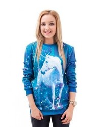 Carnet de Mode Mr Gugu Miss Go Unicorn Printed Blue Polyester Sweatshirt