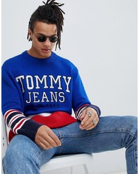 Tommy Jeans Oversize Colourblock Hockey Logo Knit Jumper In Blueburgundy