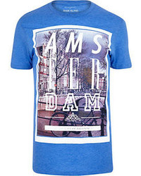 River Island Blue Amsterdam Bicycle Print T Shirt