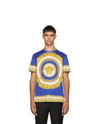 Versace Blue And Yellow Barocco Print T Shirt