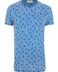River Island Blue Ditsy Parrot Print Burnout T Shirt
