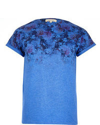 River Island Blue Floral Ombre Print T Shirt