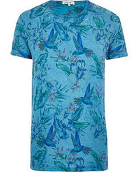 River Island Blue Tropical Bird Print T Shirt
