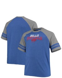 FANATICS Branded Royalheathered Gray Buffalo Bills Big Tall Throwback 2 Stripe Raglan T Shirt