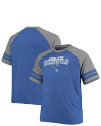 FANATICS Branded Royalheathered Gray Indianapolis Colts Big Tall Throwback 2 Stripe Raglan T Shirt