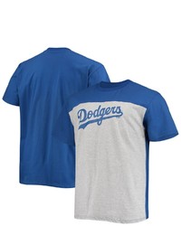 FANATICS Branded Royalheathered Gray Los Angeles Dodgers Big Tall Colorblock T Shirt