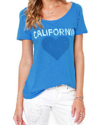 Romwe California With Heart Print Blue T Shirt