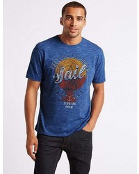 Marks and Spencer Cotton Blend Printed Crew Neck T Shirt