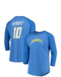Majestic Threads Fanatics Branded Justin Herbert Powder Blue Los Angeles Chargers Team Player Name Number Tri Blend Raglan 34 Sleeve