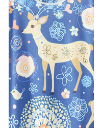 Romwe Floral And Sika Deer Print Blue T Shirt