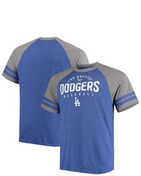 PROFILE Heathered Royal Los Angeles Dodgers Big Tall Two Stripe Raglan Tri Blend T Shirt