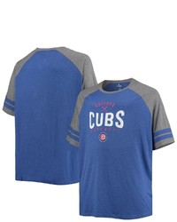 PROFILE Heathered Royalheathered Gray Chicago Cubs Big Tall Two Stripe Raglan Tri Blend T Shirt