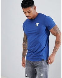 11 Degrees Muscle Fit T Shirt In Blue With Logo