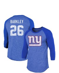 Majestic Threads Saquon Barkley Royal New York Giants Player Name Number Tri Blend 34 Sleeve Raglan T Shirt