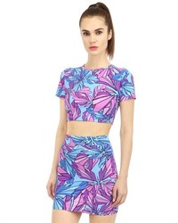 Butterfly Printed Lycra Cropped T Shirt