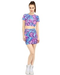 Butterfly Printed Lycra Cropped T Shirt