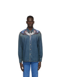 Marcelo Burlon County of Milan Blue Denim Wings Long Sleeve Shirt