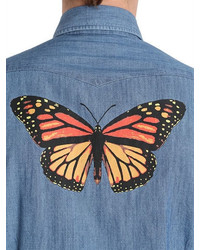 Eton Butterfly Print Cotton Denim Shirt