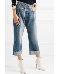 R13 Crossover Asymmetric Distressed High Rise Wide Leg Jeans