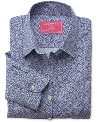 Charles Tyrwhitt Blue And White Leaf Print Semi Fitted Shirt