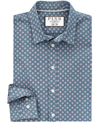 Thomas Pink Skinner Print Slim Fit Button Cuff Shirt