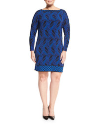 MICHAEL Michael Kors Michl Michl Kors Plus Long Sleeve Wave Print Bordered Dress Amalfi Blue Plus Size