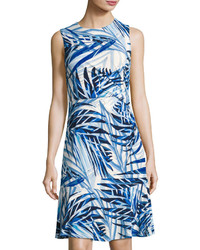 Eliza J Side Ruched Palm Print Dress Blue