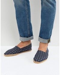 Asos Slip On Espadrilles In Navy With Floral Print